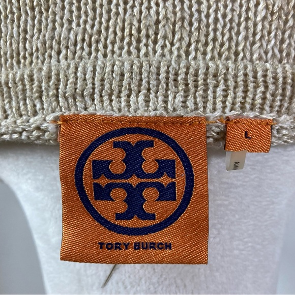 EUC TORY BURCH Women’s Natural Linen Knit Button Down Top, Size Large - Picture 9 of 9